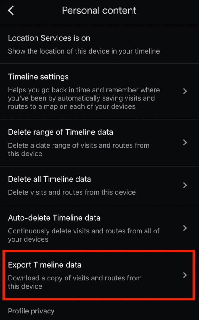 Export Timeline Data option